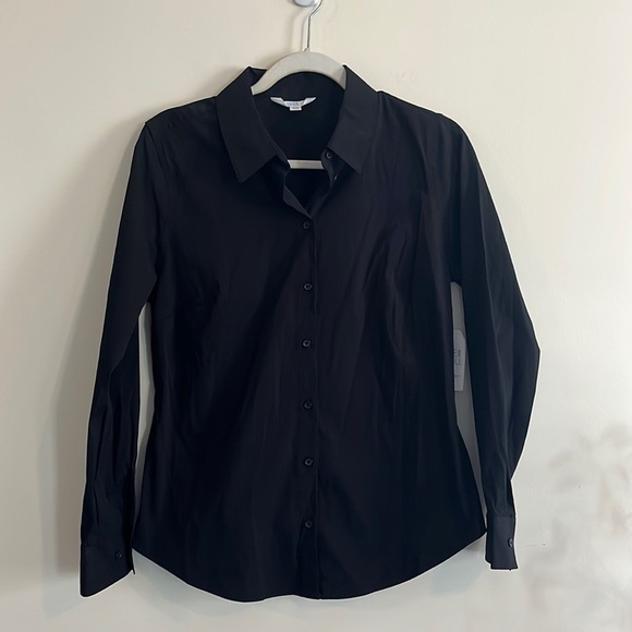 Time and True Basic Button Down Shirt Black Womens Stretch Wrinkle Resistant S - Picture 1 of 5